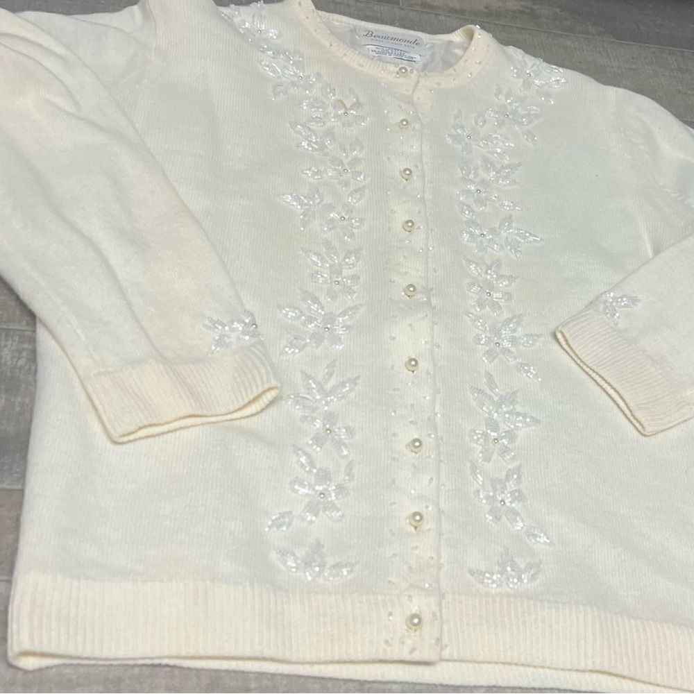Vintage Beaumonde Hand-Beaded Lamb's Wool, Silk Lined Angora Sweater Hong Kong